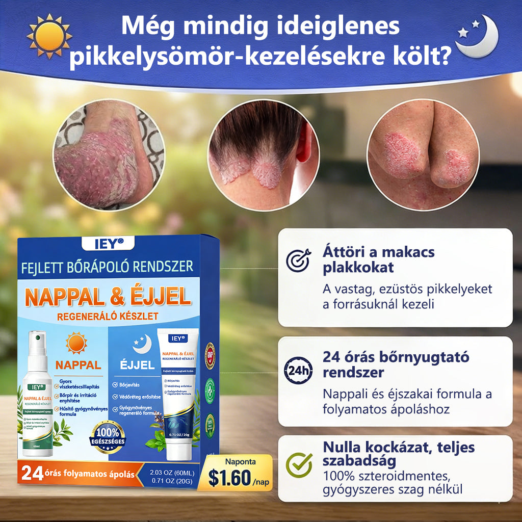 IEY® Pikkelysömör Nappal & Éjjel regeneráló készlet – fejlett bőrápoló rendszer, 100% szteroidmentes duó a bőr megnyugtatására és regenerálására