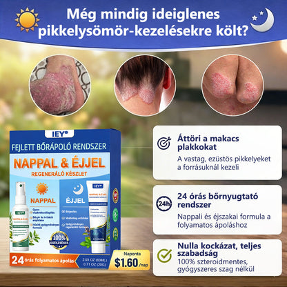 IEY® Pikkelysömör Nappal & Éjjel regeneráló készlet – fejlett bőrápoló rendszer, 100% szteroidmentes duó a bőr megnyugtatására és regenerálására