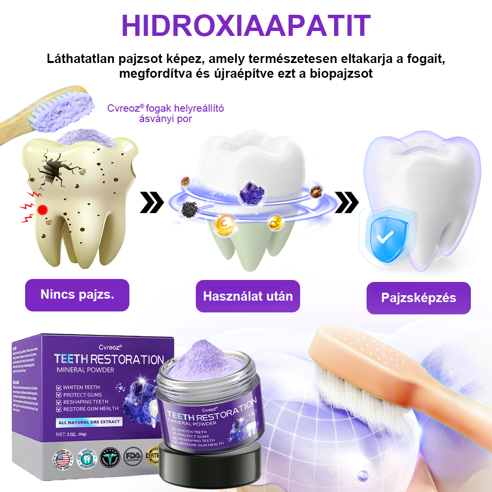 Cvreoz® Fogápoló Ásványi Por — 🦷Vége a lüktető fogfájásnak, érzékeny fogaknak és gyenge zománcnak, már az első használatok után (FDI ajánlott)