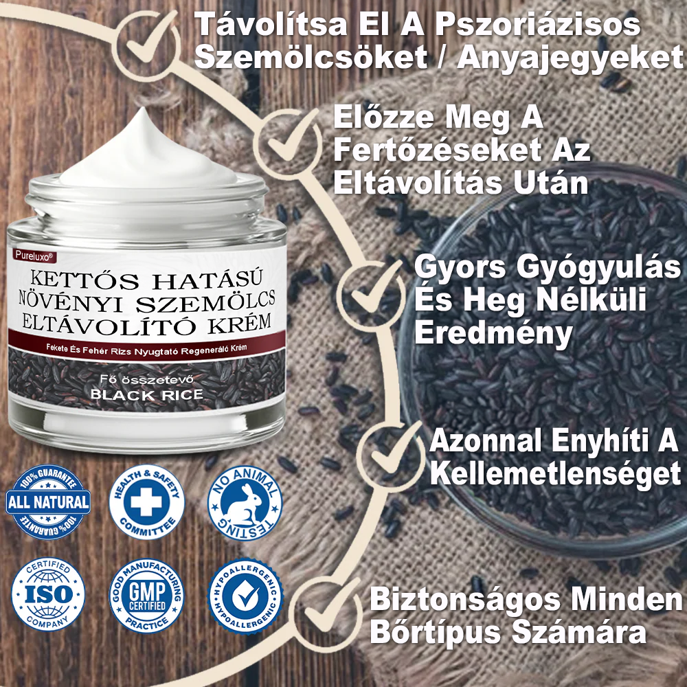 Pureluxo® Fekete Rizses Bőrregeneráló Krém 👨‍⚕️ (Szemölcsök, bőrkinövések, foltok és hiperpigmentáció kezelésére)