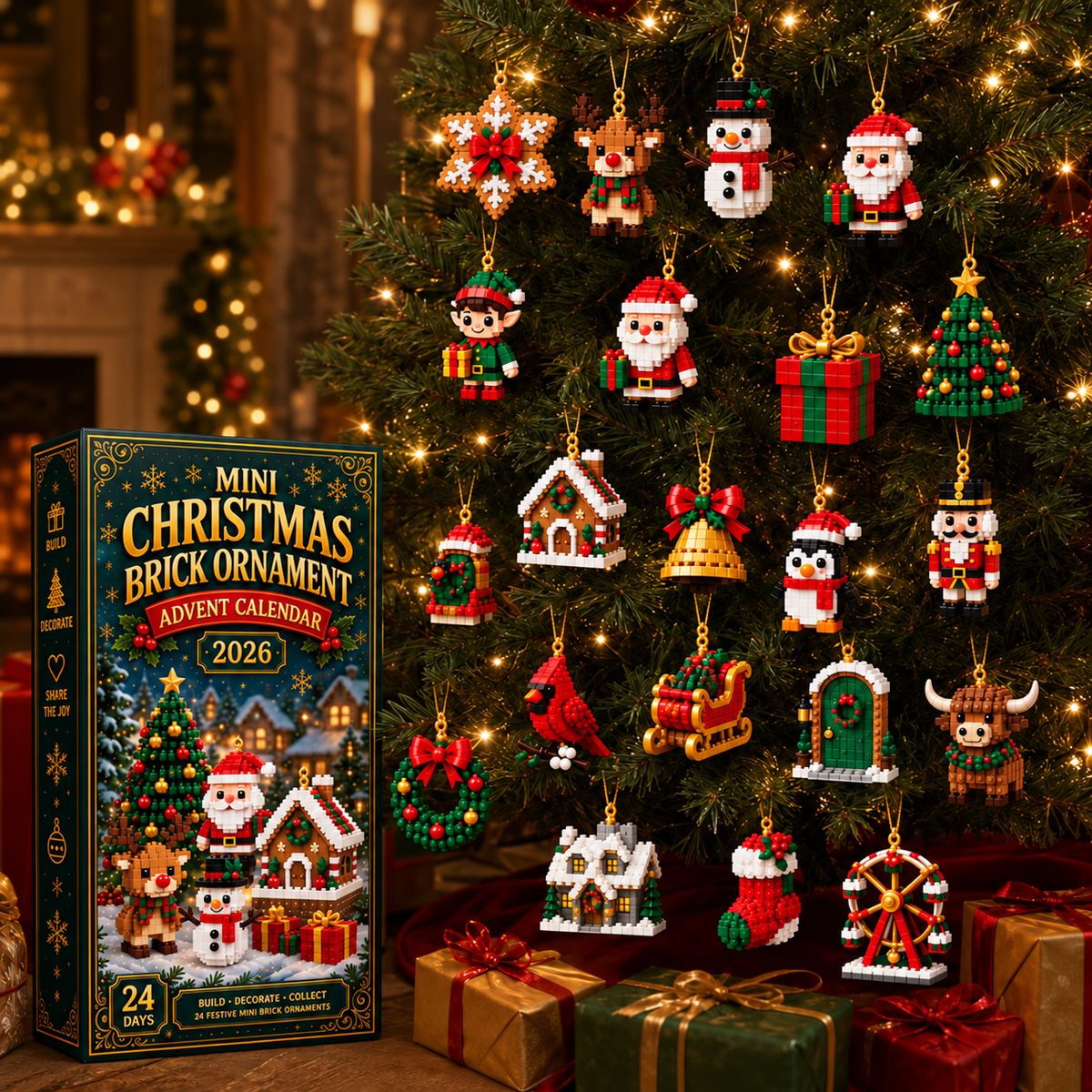 🎄🧱 Build & Hang Christmas Countdown – 24 Mini Holiday Brick Ornaments
