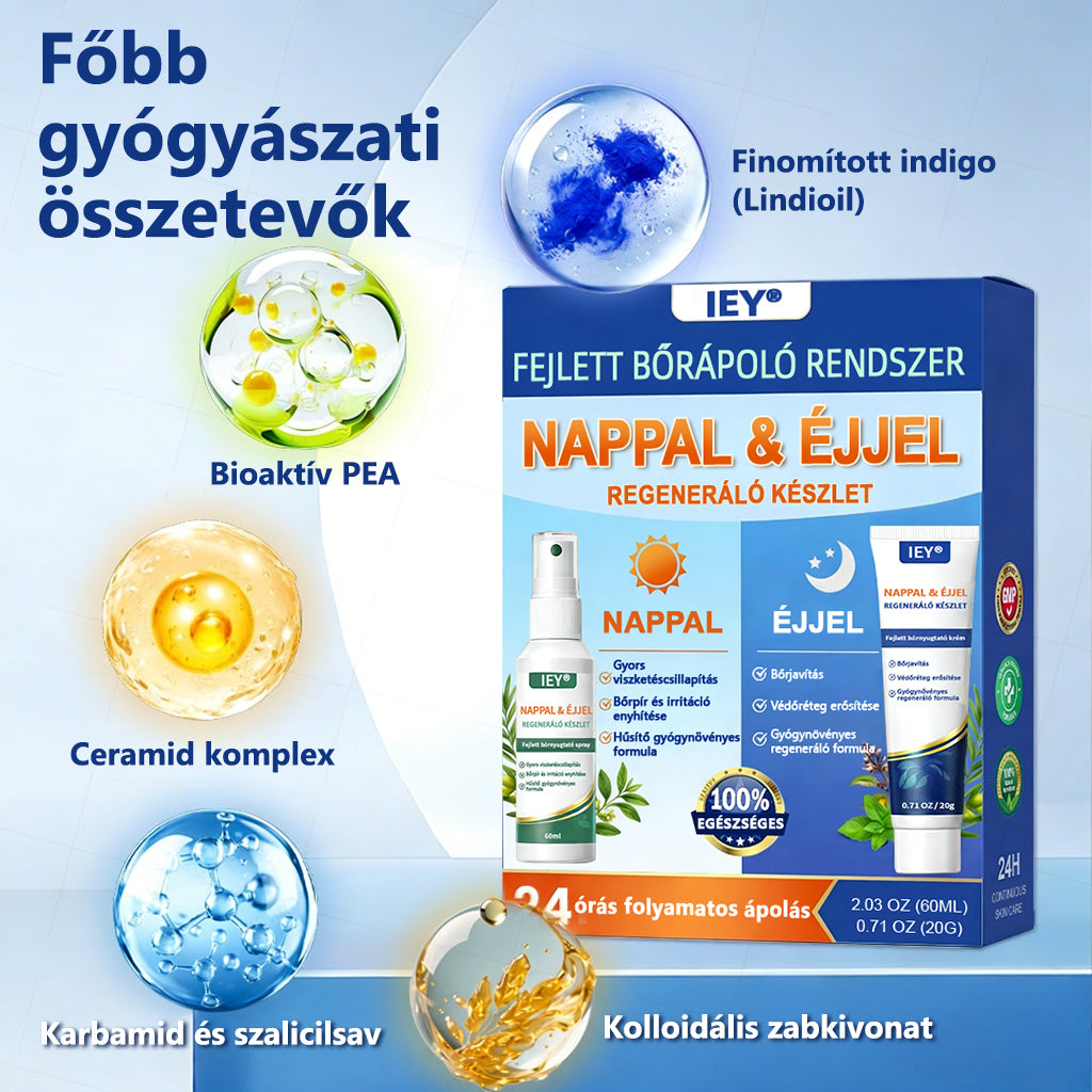 IEY® Pikkelysömör Nappal & Éjjel regeneráló készlet – fejlett bőrápoló rendszer, 100% szteroidmentes duó a bőr megnyugtatására és regenerálására