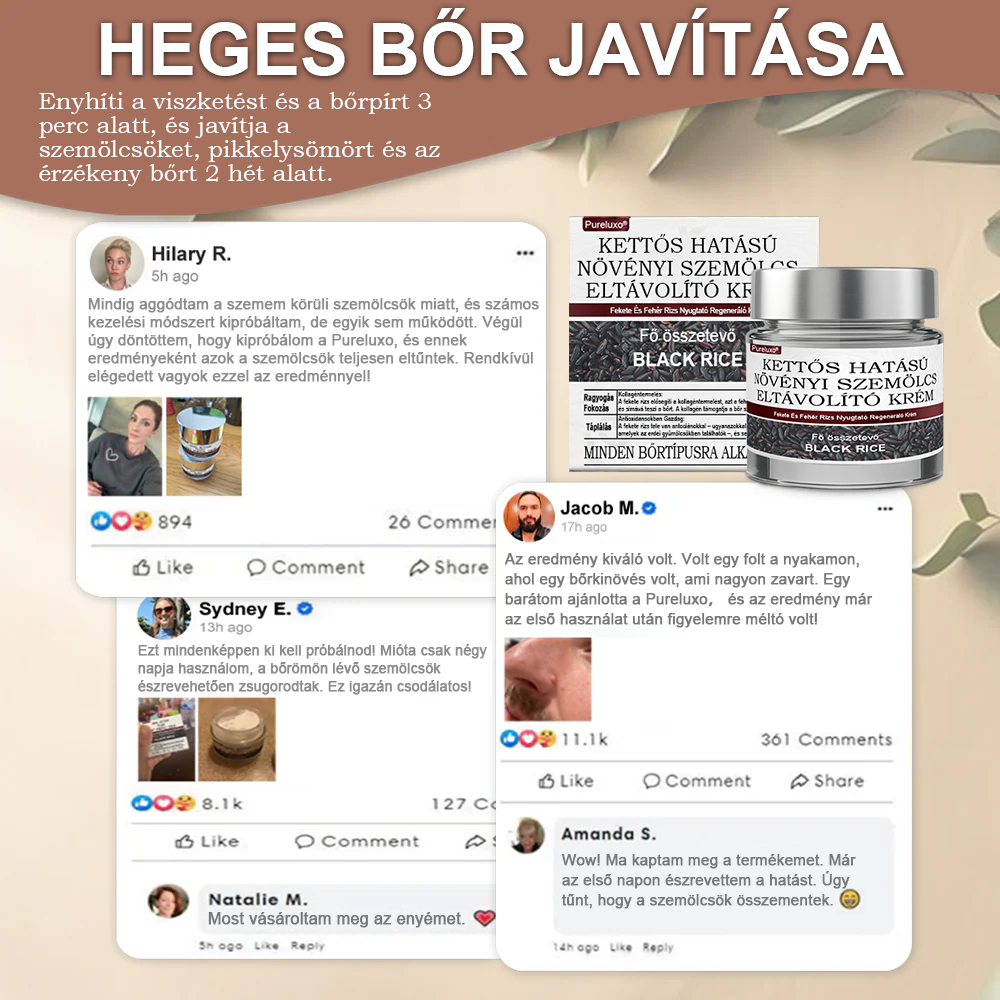Pureluxo® Fekete Rizses Bőrregeneráló Krém 👨‍⚕️ (Szemölcsök, bőrkinövések, foltok és hiperpigmentáció kezelésére)