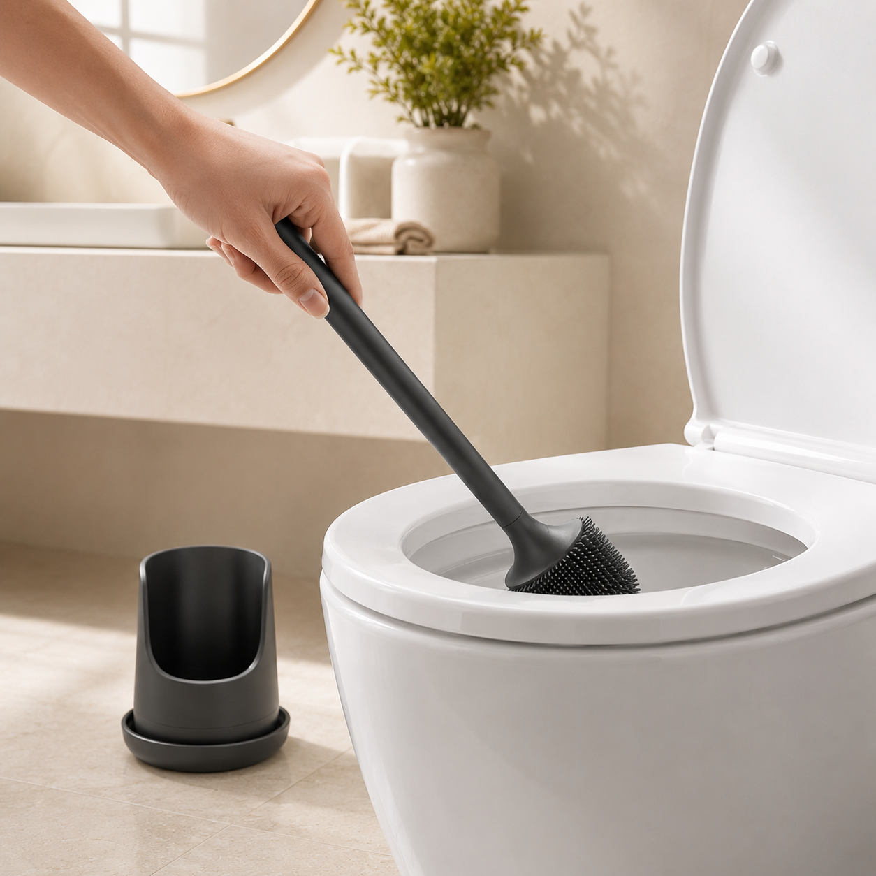 Silicone Toilet Brush Set with Holder for Bathroom Cleaning