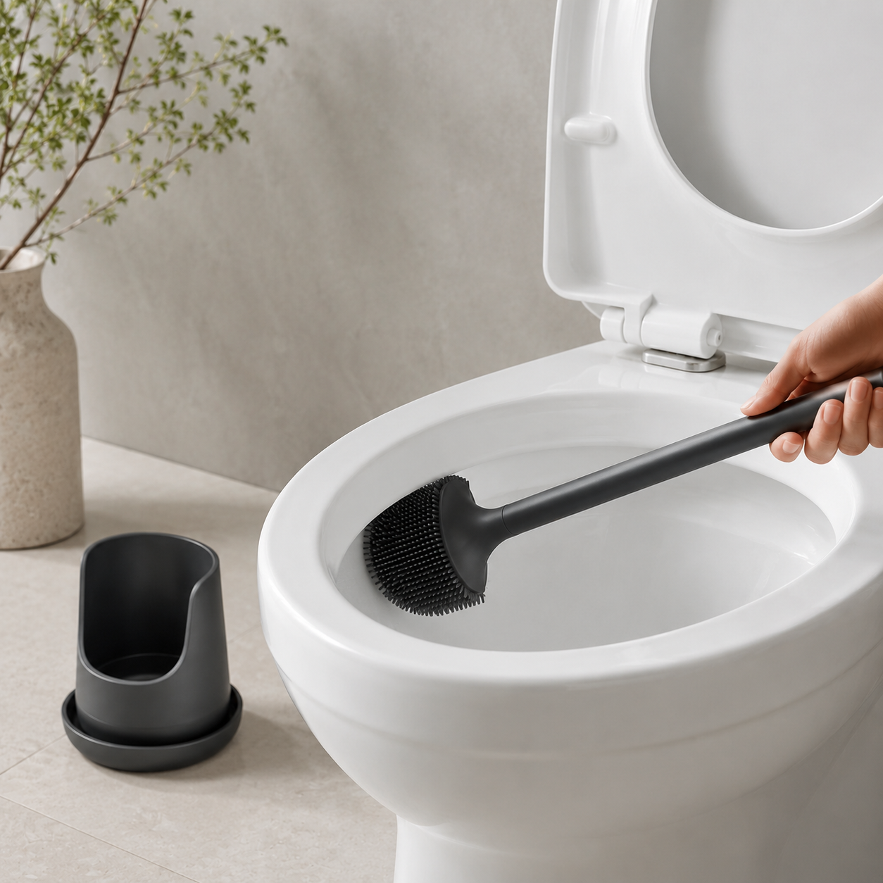 Silicone Toilet Brush Set with Holder for Bathroom Cleaning