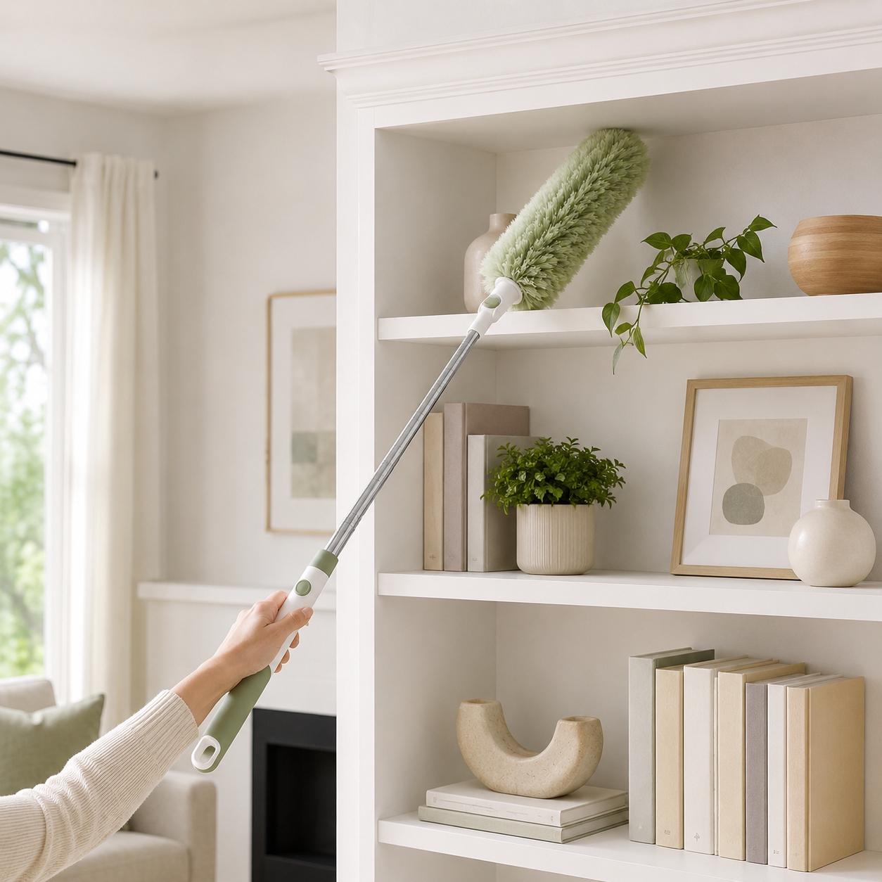 Replaceable-Head Extendable Duster for Ceiling Fans, Shelves, Blinds & Home Cleaning