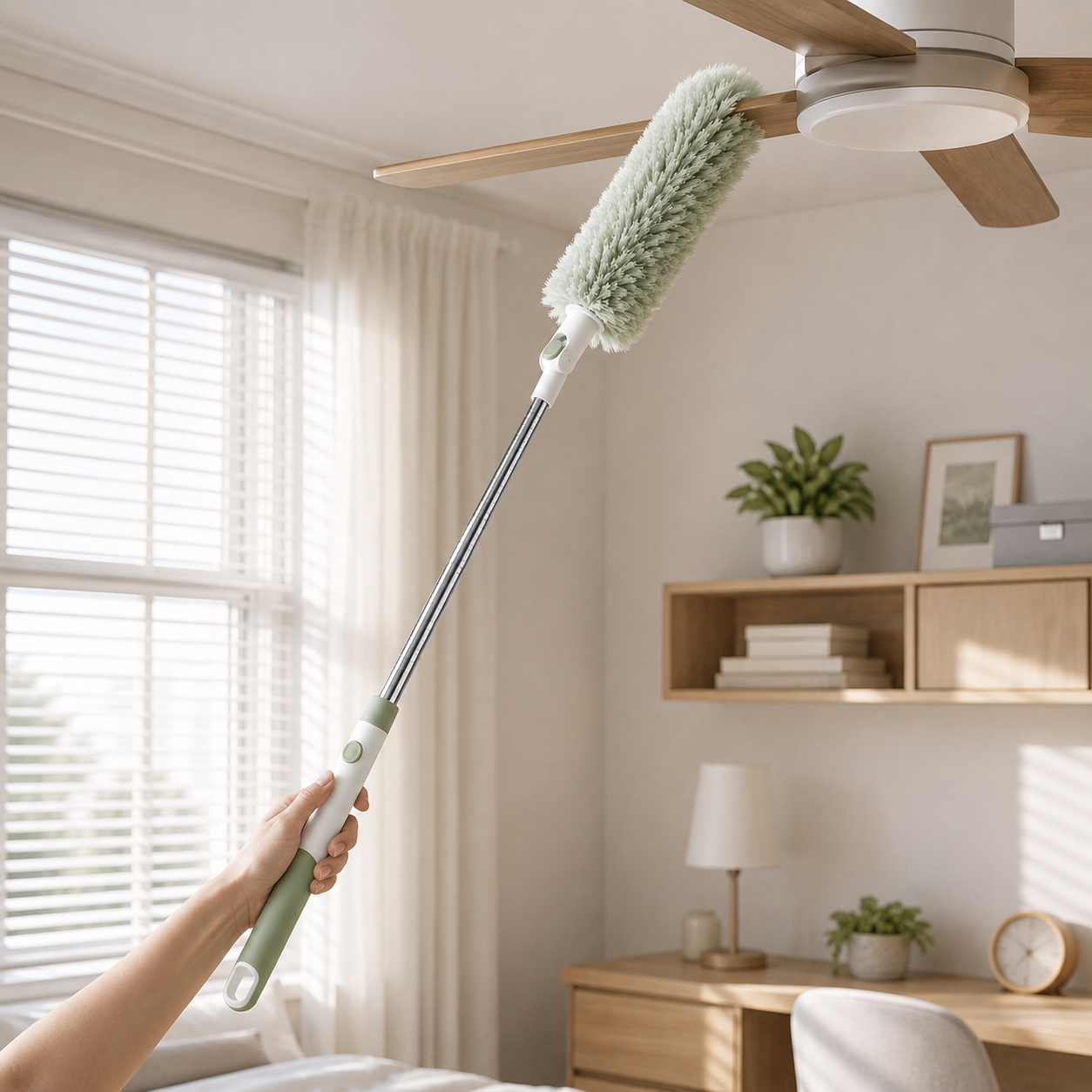 Replaceable-Head Extendable Duster for Ceiling Fans, Shelves, Blinds & Home Cleaning