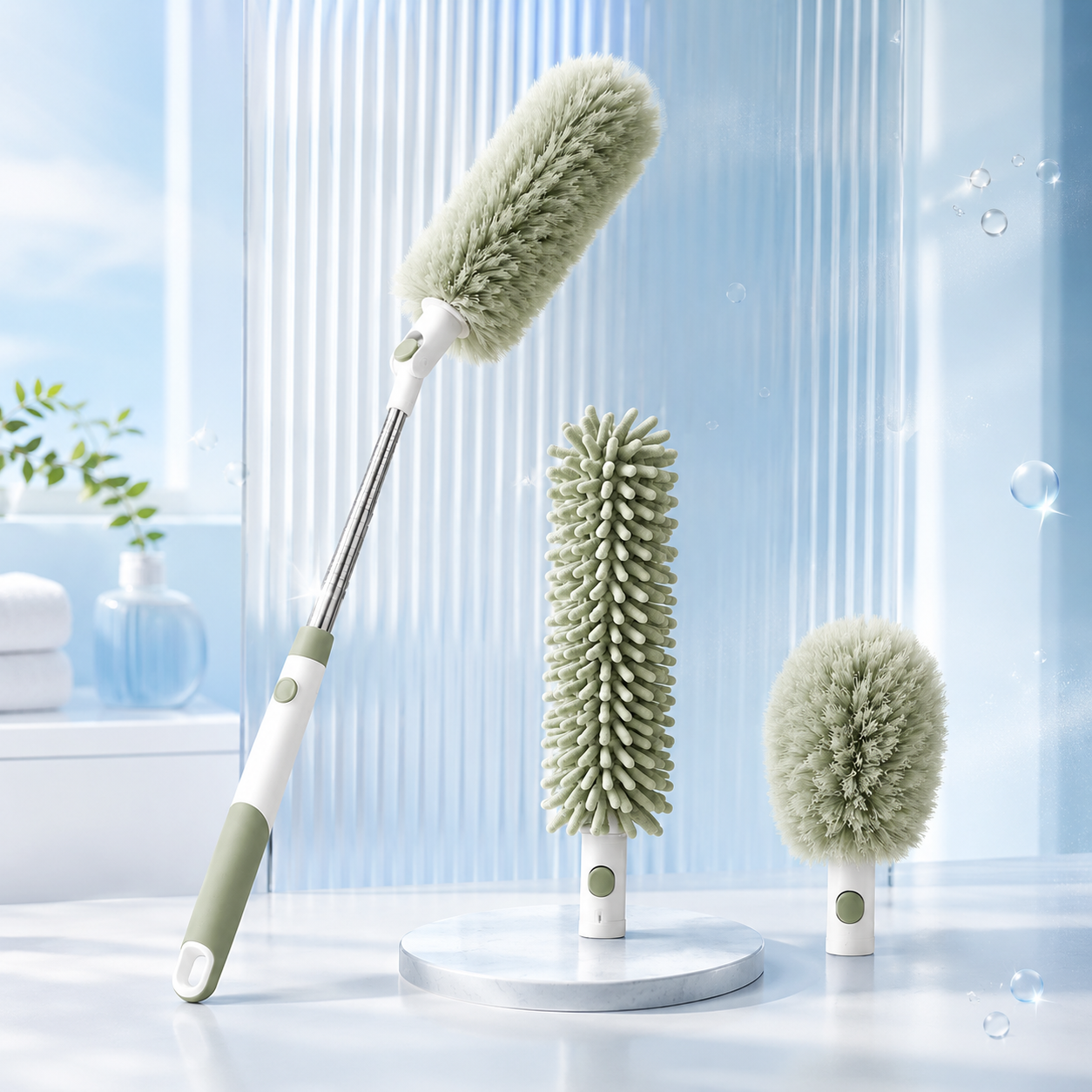 Replaceable-Head Extendable Duster for Ceiling Fans, Shelves, Blinds & Home Cleaning