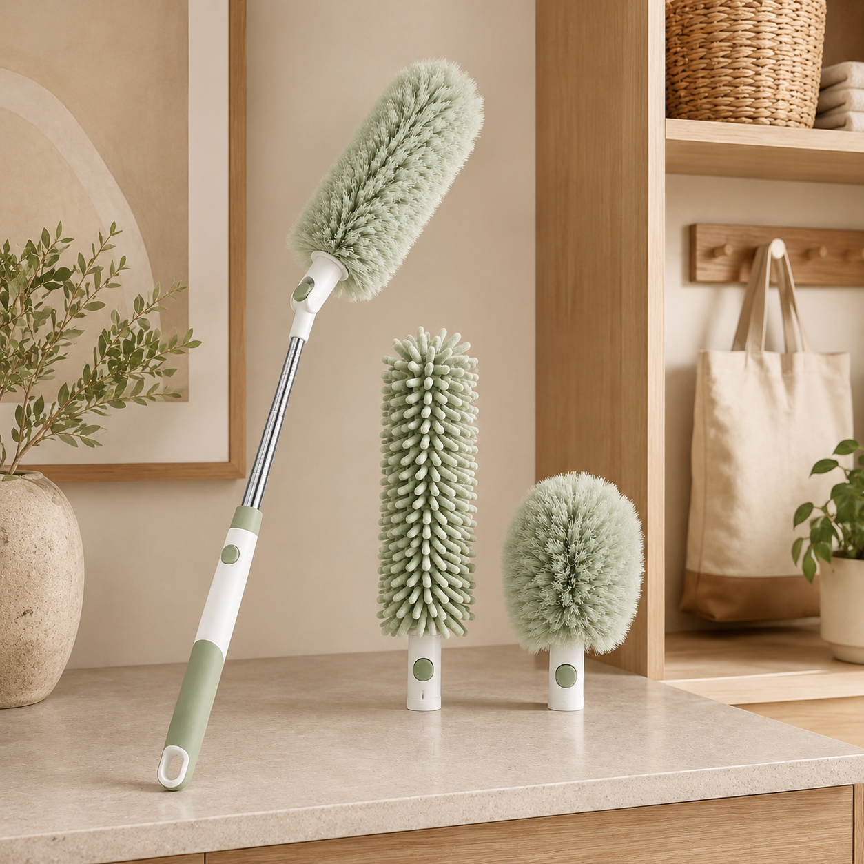 Replaceable-Head Extendable Duster for Ceiling Fans, Shelves, Blinds & Home Cleaning