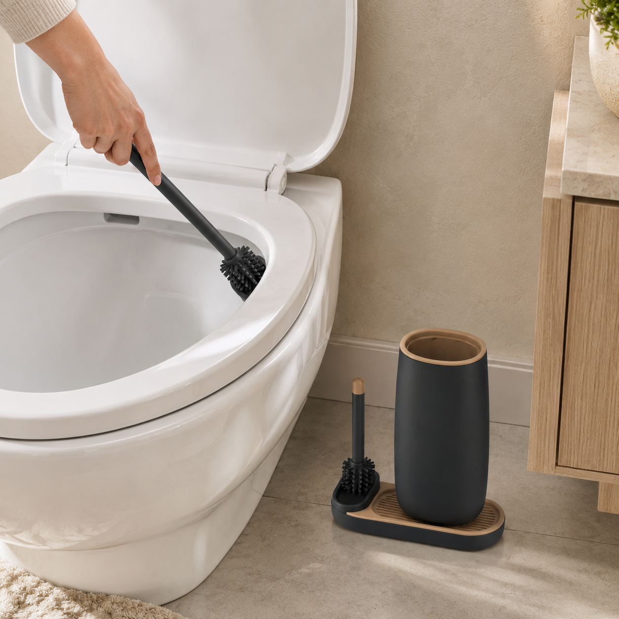 Modern Silicone Toilet Brush Set with Holder for Bathroom Cleaning
