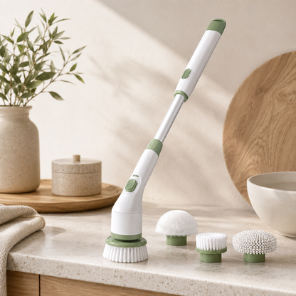 Electric Spin Cleaning Brush with Replaceable Heads for Bathroom & Kitchen Cleaning