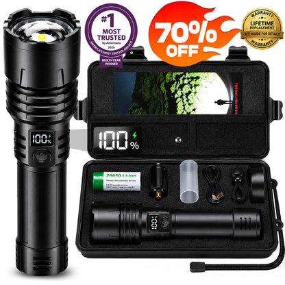 🔥BEST DEAL OFFER 70% OFF + 🎁 2026 Billhol® NEW Super Bright Ultimate Tactical Survival Flashlight · 2M+ SOLD · 80X Brighter ·120H Runtime · Military COB LED Tech🛒