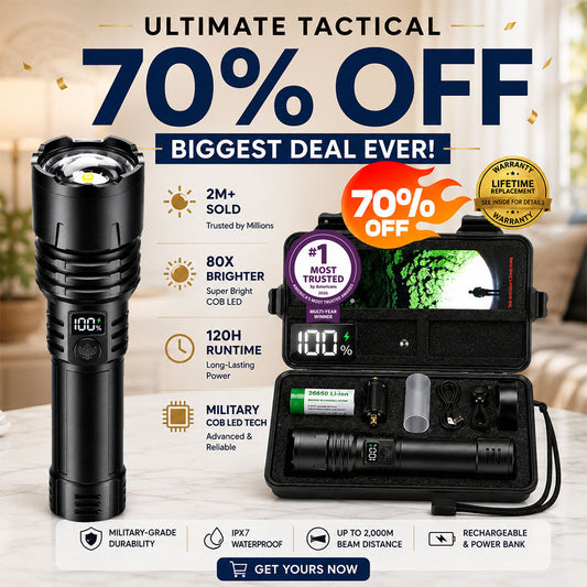 🔥BEST DEAL OFFER 70% OFF + 🎁 2026 Billhol® NEW Super Bright Ultimate Tactical Survival Flashlight · 2M+ SOLD · 80X Brighter ·120H Runtime · Military COB LED Tech